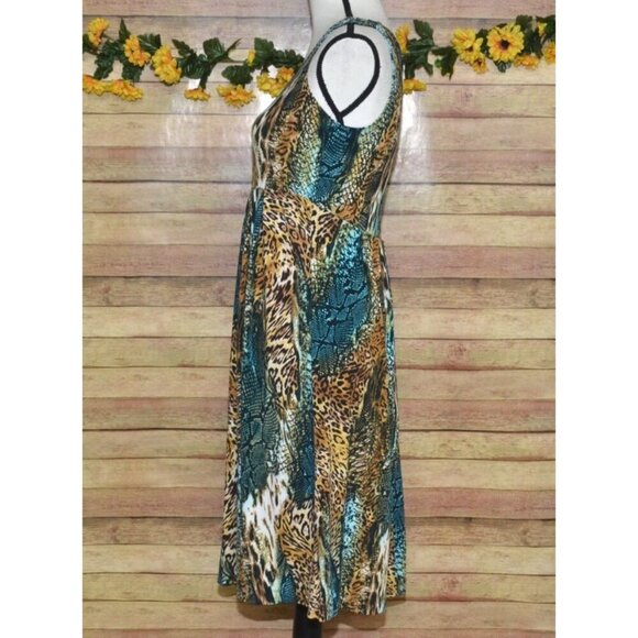 Lennie for Nina Leonard Mixed Animal Print Midi Dress Size S Empire Waist Comfy - Picture 5 of 9